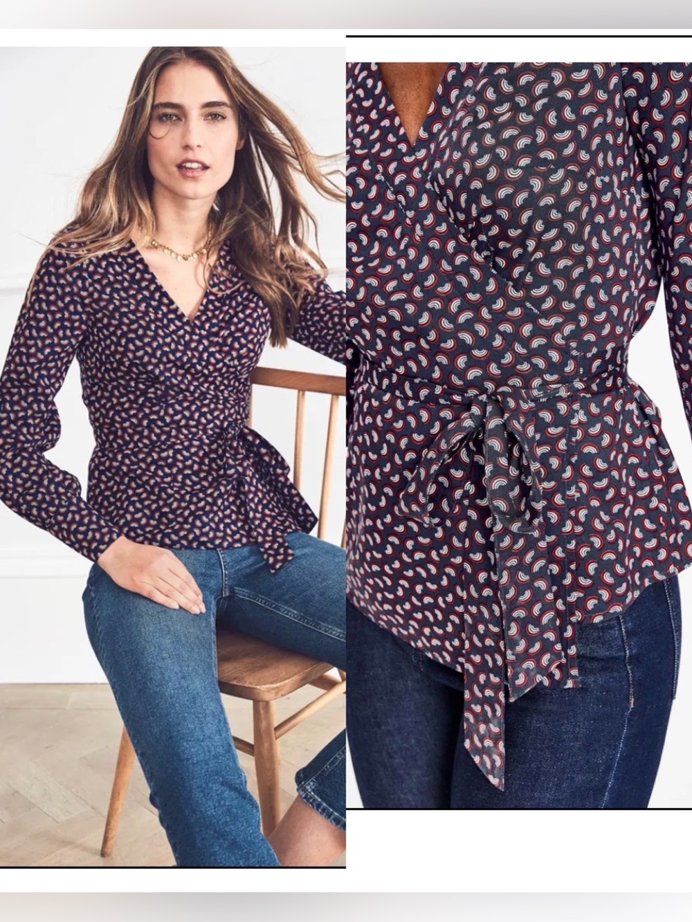 Boden‎ Belle Wrap Top Blouse Rainbow Print , size 4P